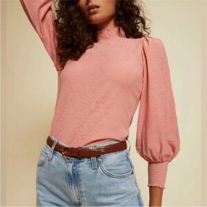 Nation LTD Sabrina long puff sleeve pink smocked boho blouse top